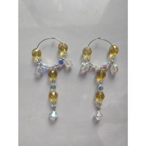 Handmade 3 1/2" Long Yellow/Clear Glass Beaded Earrings